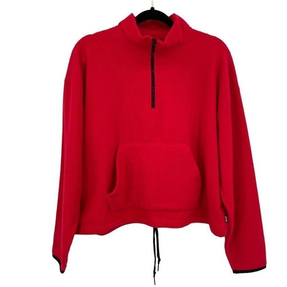 Pink Victoria’s Secret 1/4 zip Fleece Pullover Sweatshirt Red Large - Picture 1 of 7